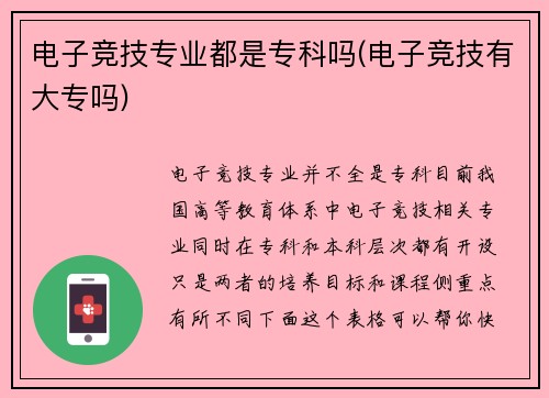 电子竞技专业都是专科吗(电子竞技有大专吗)